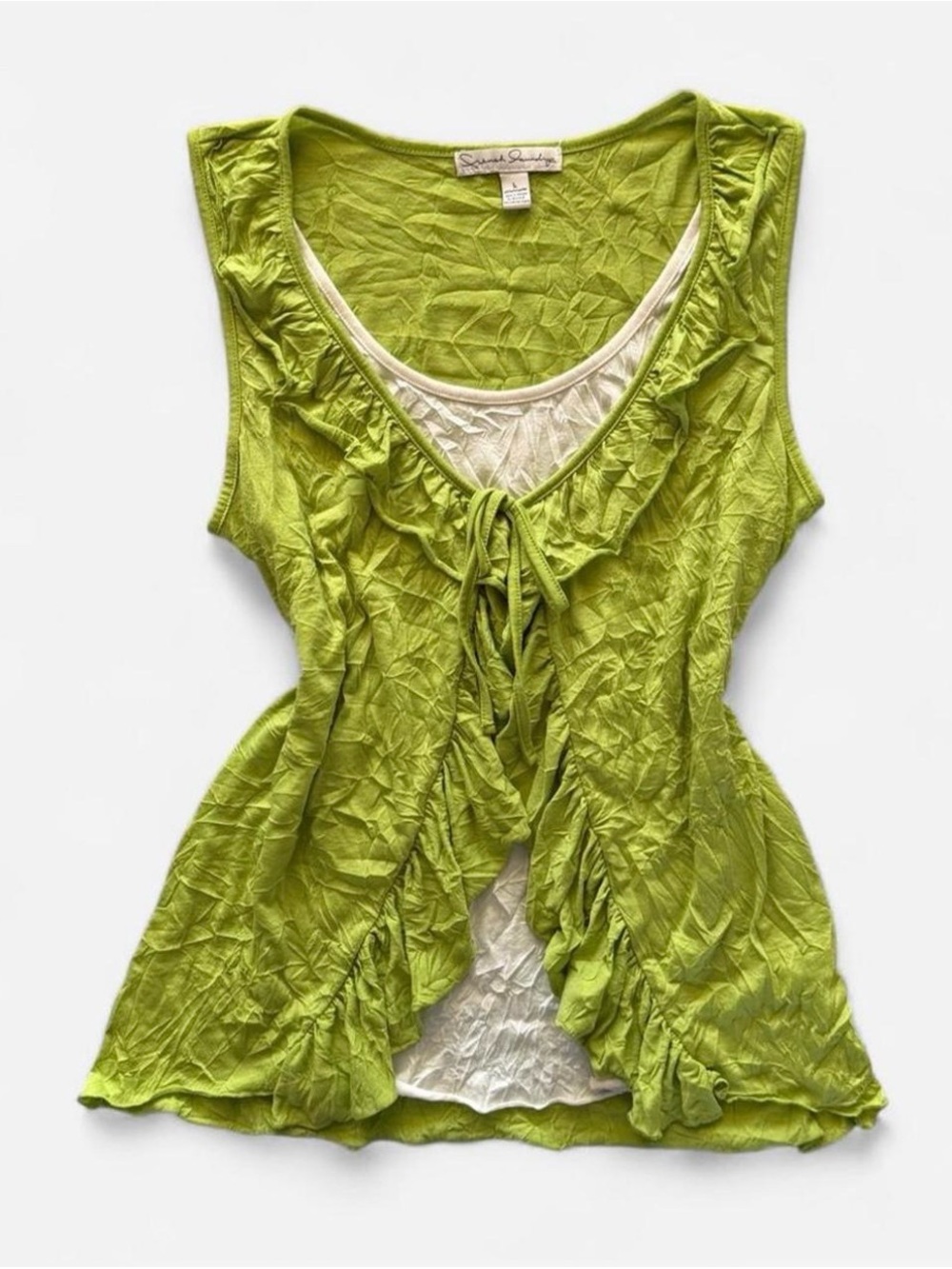 Y2K French Laundry Lime Green Ruffle Tie-Front Tank